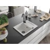 Mexen Enzo Granitspüle 1-Becken mit Abtropffläche 576 x 465 mm, weiß, schwarzer Siphon - 6506571005-20-B
