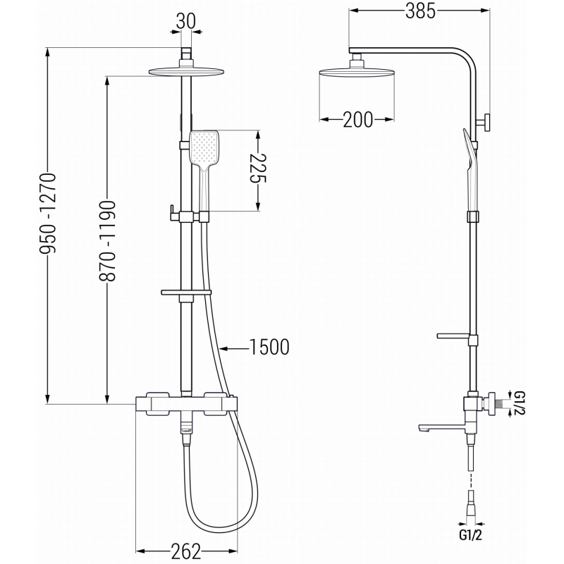 Mexen CQ62 Badewannen-Duschset mit Regenduschkopf und Thermostatbatterie, Graphit - 779106295-66