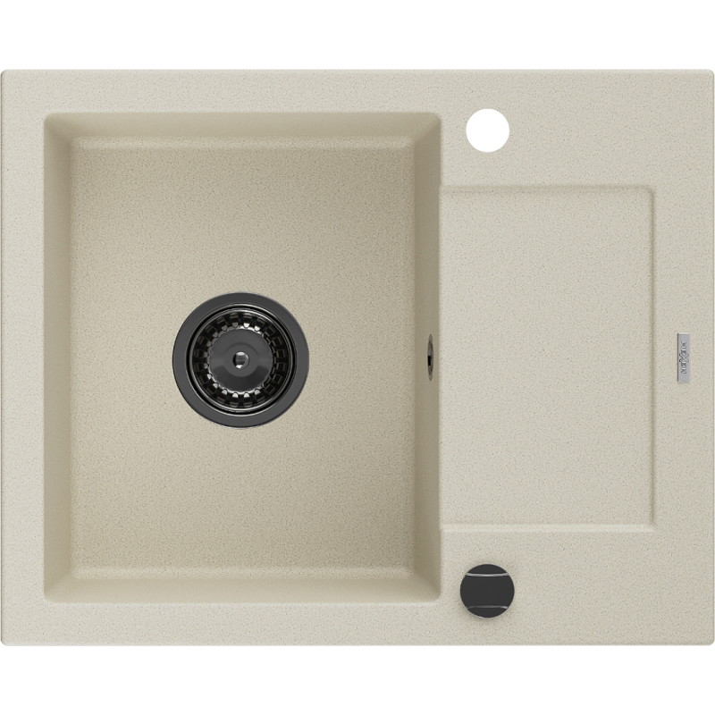 Mexen Enzo granitspüle 1-beckig mit Abtropffläche 576 x 465 mm, beige, schwarzer Siphon - 6506571005-69-B