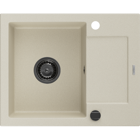 Mexen Enzo Granitspüle 1-Becken mit Abtropffläche 576 x 465 mm, beige, schwarzer Siphon - 6506571005-69-B