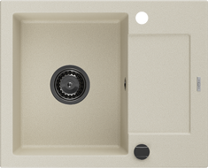 Mexen Enzo granitspüle 1-beckig mit Abtropffläche 576 x 465 mm, beige, schwarzer Siphon - 6506571005-69-B