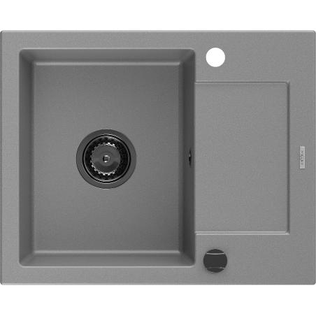 Mexen Enzo Granitspüle 1-Becken mit Abtropffläche 576 x 465 mm, grau, schwarzer Siphon - 6506571005-71-B