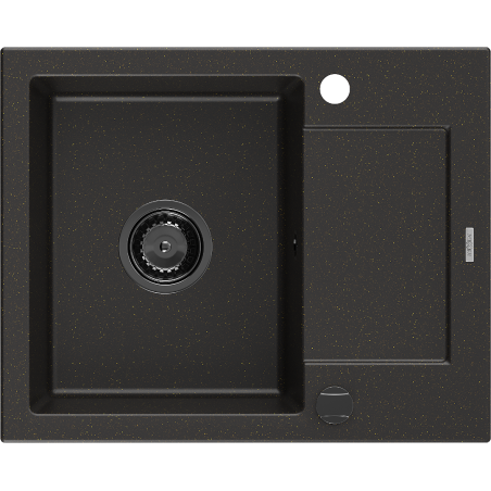 Mexen Enzo Granitspüle 1-Becken mit Abtropffläche 576 x 465 mm, schwarz/goldmetallic, schwarzer Siphon - 6506571005-75-B