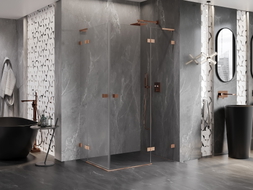 Mexen Lunar L Duo-Duschkabine schwenkbar rechts 105 x 90 cm, transparent, gebürstetes Kupfer - 834L-105P-090L-65-00