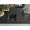 Mexen Enzo Granitspüle 1-becken mit Abtropffläche 576 x 465 mm, schwarz gesprenkelt, schwarzer Siphon - 6506571005-76-B
