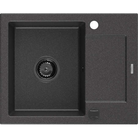 Mexen Enzo Granitspüle 1-becken mit Abtropfbrett 576 x 465 mm, schwarz gesprenkelt, schwarzer Siphon - 6506571005-76-B