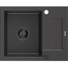 Mexen Enzo Granitspüle 1-becken mit Abtropfbrett 576 x 465 mm, schwarz gesprenkelt, schwarzer Siphon - 6506571005-76-B