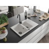Mexen Gaspar Granitspüle 1,5-Becken mit Abtropffläche 737 x 475 mm, weiß, schwarzer Siphon - 6507731505-20-B