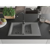 Mexen Gaspar Granitspüle 1,5 Becken mit Abtropffläche 737 x 475 mm, Grau, schwarzer Siphon - 6507731505-71-B