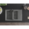Mexen Gaspar Granitspüle 1,5-beckig mit Abtropffläche 737 x 475 mm, grau, schwarzer Siphon - 6507731505-71-B