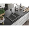 Mexen Gaspar Granitspüle 1,5-beckig mit Abtropffläche 737 x 475 mm, grau, schwarzer Siphon - 6507731505-71-B