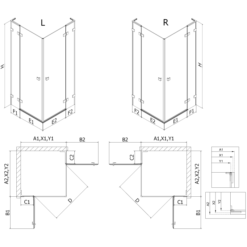 Mexen Lunar L Duo Duschkabine, rechts angeschlagen, 100 x 75 cm, transparent, Roségold - 834L-100P-075L-60-00