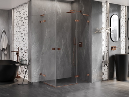 Mexen Lunar L Duo Duschkabine schwenkbar rechts 120 x 70 cm, transparent, Roségold - 834L-120P-070L-60-00