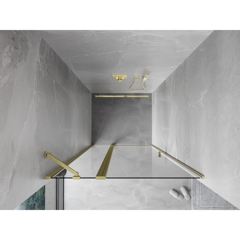 Mexen Mist Duschschwenktür 80 cm, transparent, gebürstetes Gold - 8A4-080-000-55-00