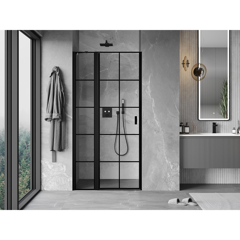 Mexen Mist Duschpendeltür links 75 cm, schwarzes Gitter, schwarz - 8A4-075-000-70-77-L