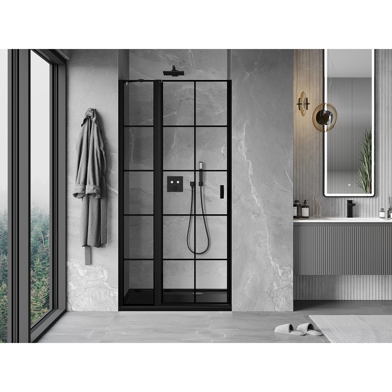 Mexen Mist Duschpendeltür links 75 cm, schwarzes Gitter, schwarz - 8A4-075-000-70-77-L