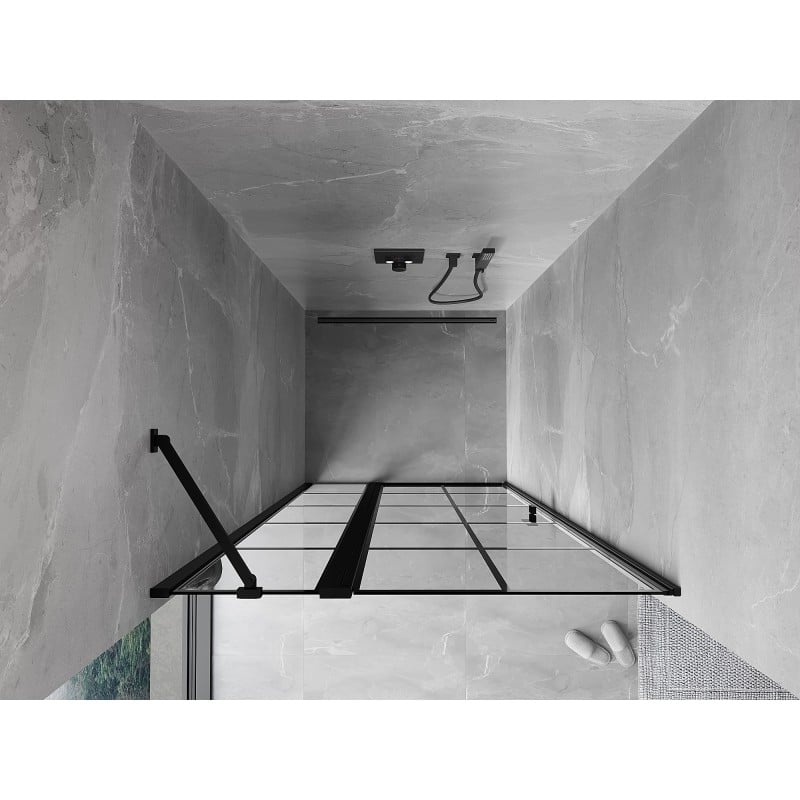 Mexen Mist Duschschwenktür links 90 cm, schwarzes Gitter, schwarz - 8A4-090-000-70-77-L