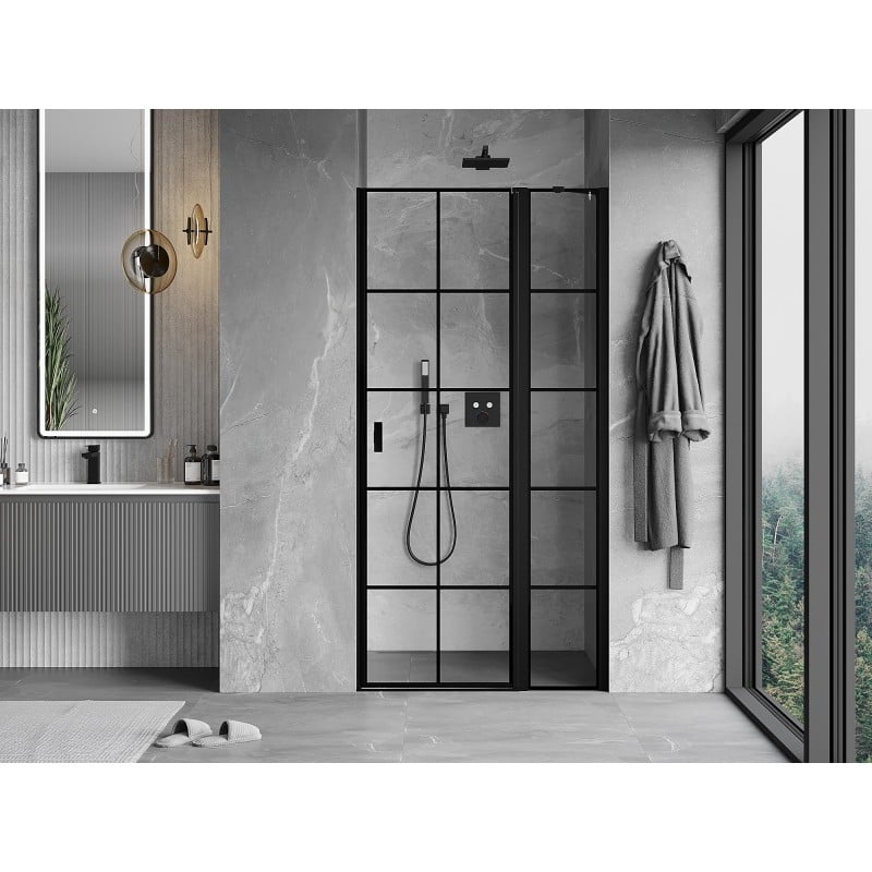 Mexen Mist Duschdrehtür rechts 110 cm, schwarzes Gitter, schwarz - 8A4-110-000-70-77-P