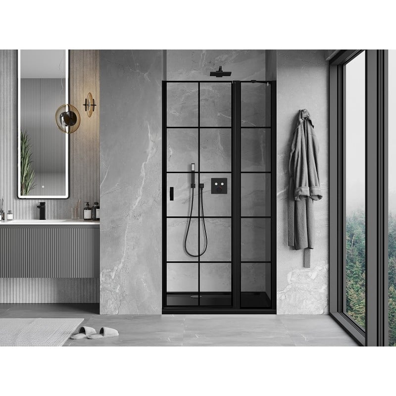 Mexen Mist Duschdrehtür rechts 110 cm, schwarzes Gitter, schwarz - 8A4-110-000-70-77-P