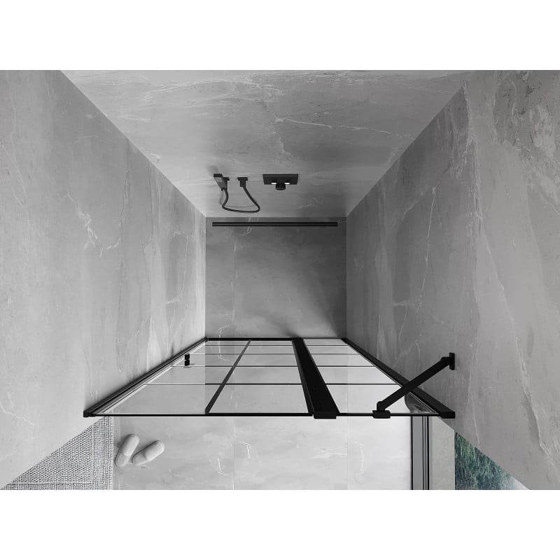 Mexen Mist Duschdrehtür, rechts öffnend, 115 cm, schwarzes Gitter, schwarz - 8A4-115-000-70-77-P