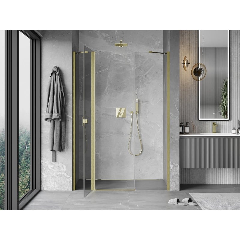 Mexen Mist Duschschwenktüren 130 cm, transparent, gebürstetes Gold - 8A4-130-001-55-00