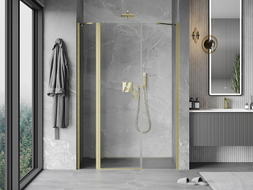 Mexen Mist Duschdrehtür 140 cm, transparent, gold gebürstet - 8A4-140-001-55-00