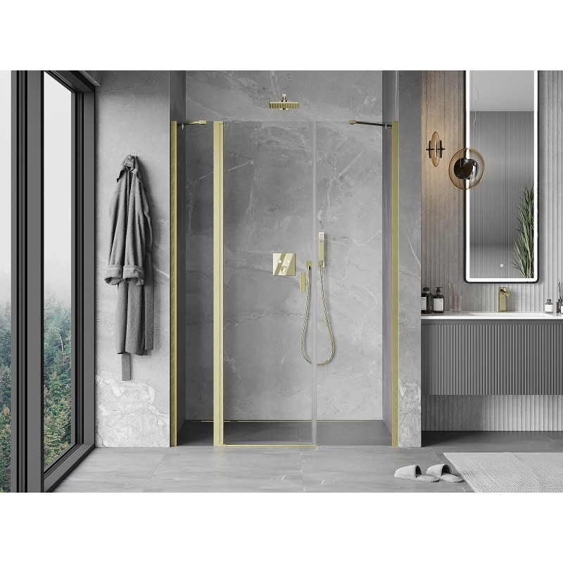 Mexen Mist Duschschwenktür 145 cm, transparent, gebürstetes Gold - 8A4-145-001-55-00