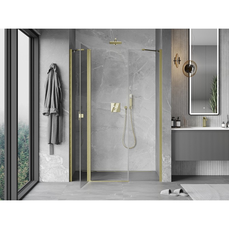 Mexen Mist Duschpendeltür 150 cm, transparent, gebürstetes Gold - 8A4-150-001-55-00