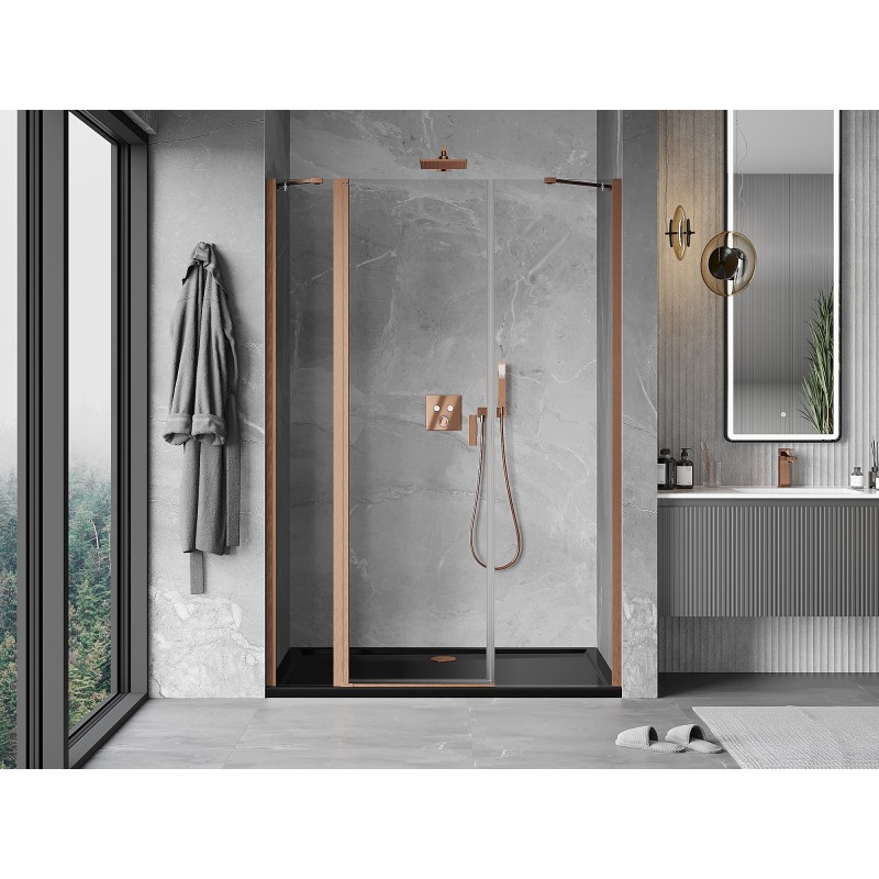 Mexen Mist Duschtür schwenkbar 155 cm, transparent, gebürstetes Kupfer - 8A4-155-001-65-00