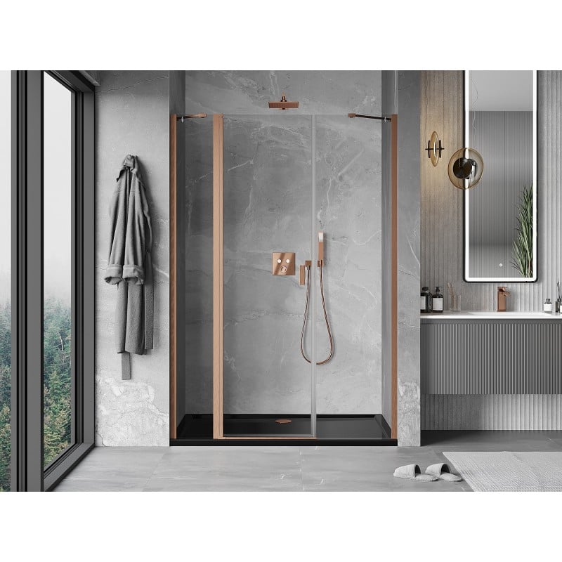 Mexen Mist Duschdrehtür 160 cm, transparent, gebürstetes Kupfer - 8A4-160-001-65-00