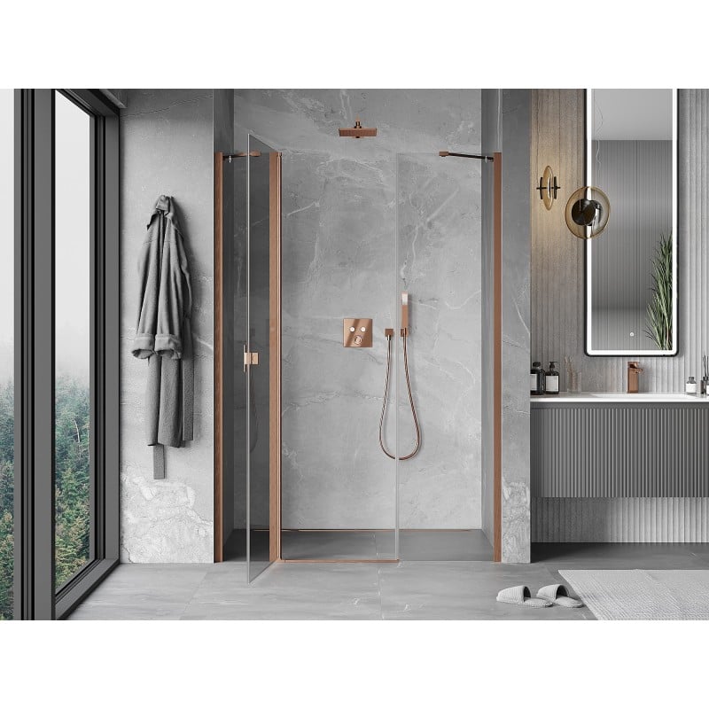 Mexen Mist Duschdrehtür 160 cm, transparent, gebürstetes Kupfer - 8A4-160-001-65-00