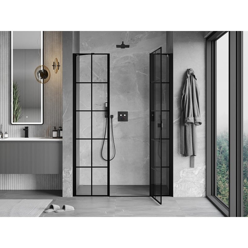 Mexen Mist Duschdrehtür rechts 150 cm, schwarzes Gitter, schwarz - 8A4-150-001-70-77-P