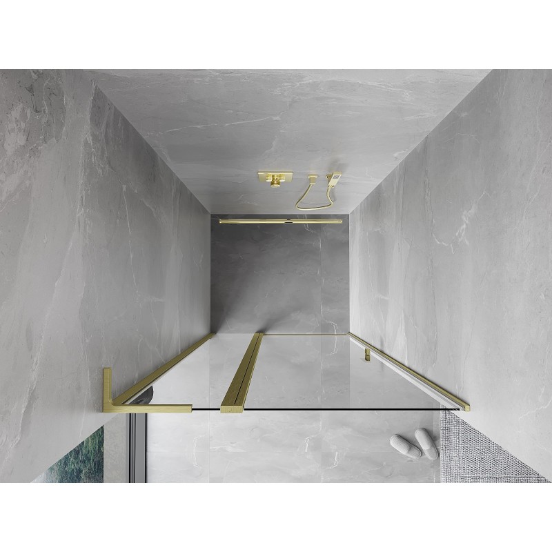 Mexen Mist L Duschdrehtür 90 cm, transparent, gebürstetes Gold - 8A4L-090-000-55-00