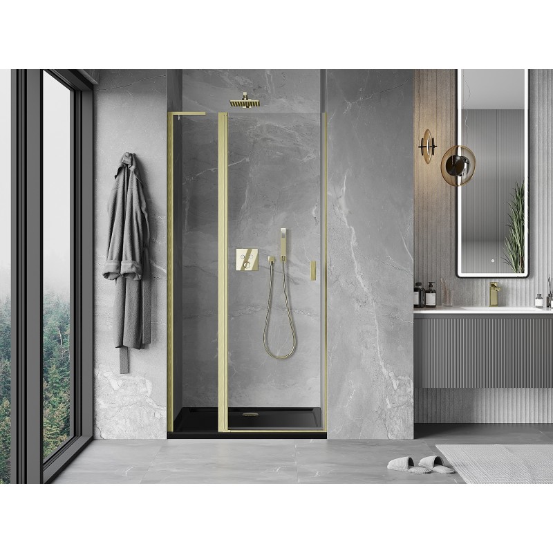 Mexen Mist L Pendeltür Dusche 95 cm, transparent, gebürstetes Gold - 8A4L-095-000-55-00