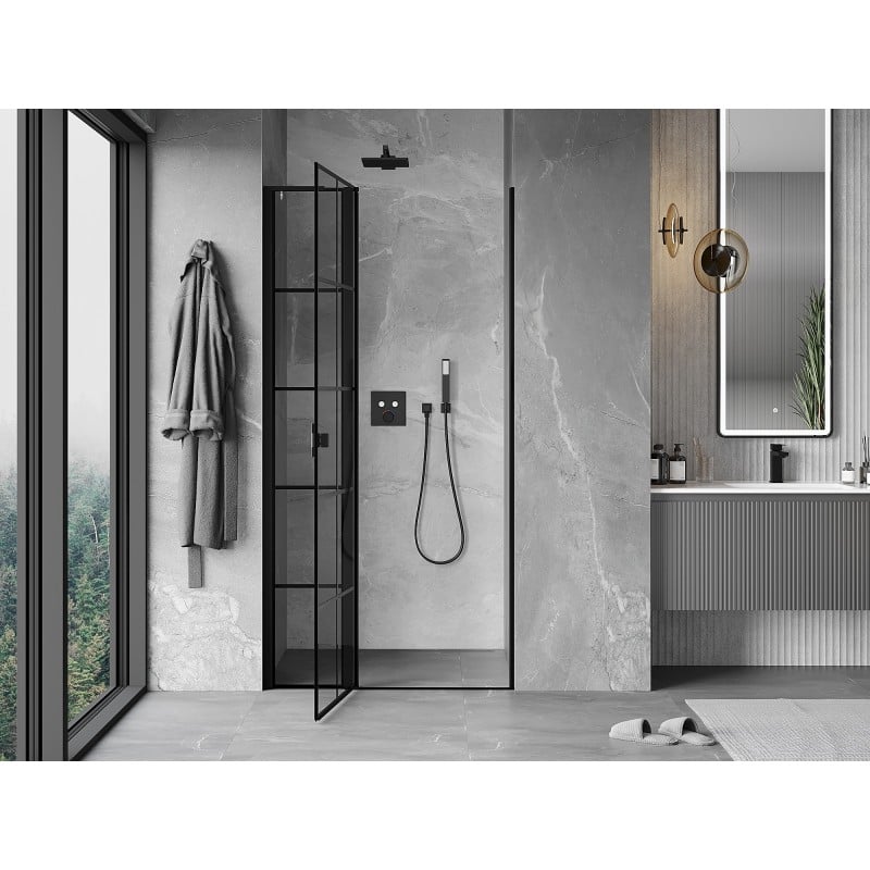 Mexen Mist L Duschdrehtür links 110 cm, schwarzes Gitter, schwarz - 8A4L-110-000-70-77-L