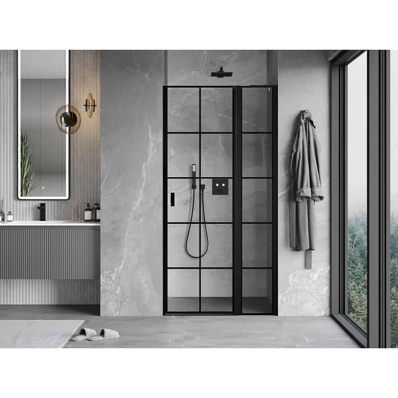 Mexen Mist L Duschdrehtür rechts 105 cm, schwarzes Gitter, schwarz - 8A4L-105-000-70-77-P