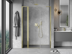 Mexen Mist L Duschabtrennung schwenkbar 140 cm, transparent, gold - 8A4L-140-001-50-00