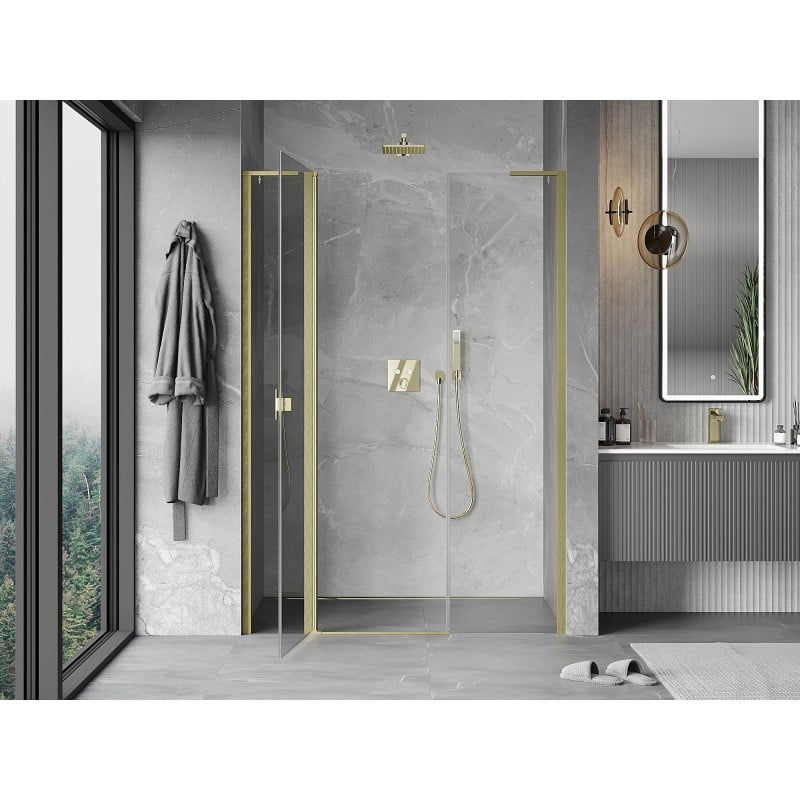 Mexen Mist L Duschdrehtür 145 cm, transparent, gebürstetes Gold - 8A4L-145-001-55-00