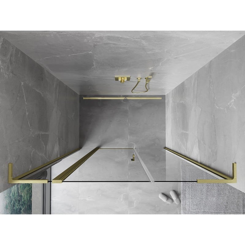 Mexen Mist L Duschabtrennung, schwenkbar, 155 cm, transparent, gold gebürstet - 8A4L-155-001-55-00