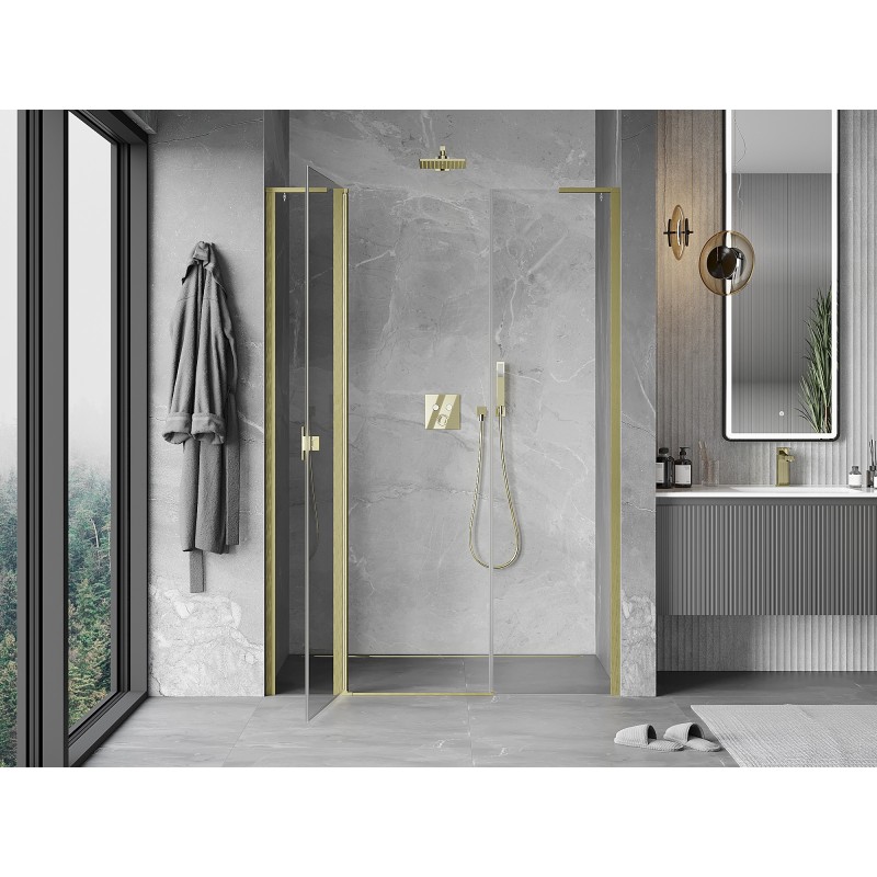 Mexen Mist L Duschdreh­tür 160 cm, transparent, gebürstetes Gold - 8A4L-160-001-55-00