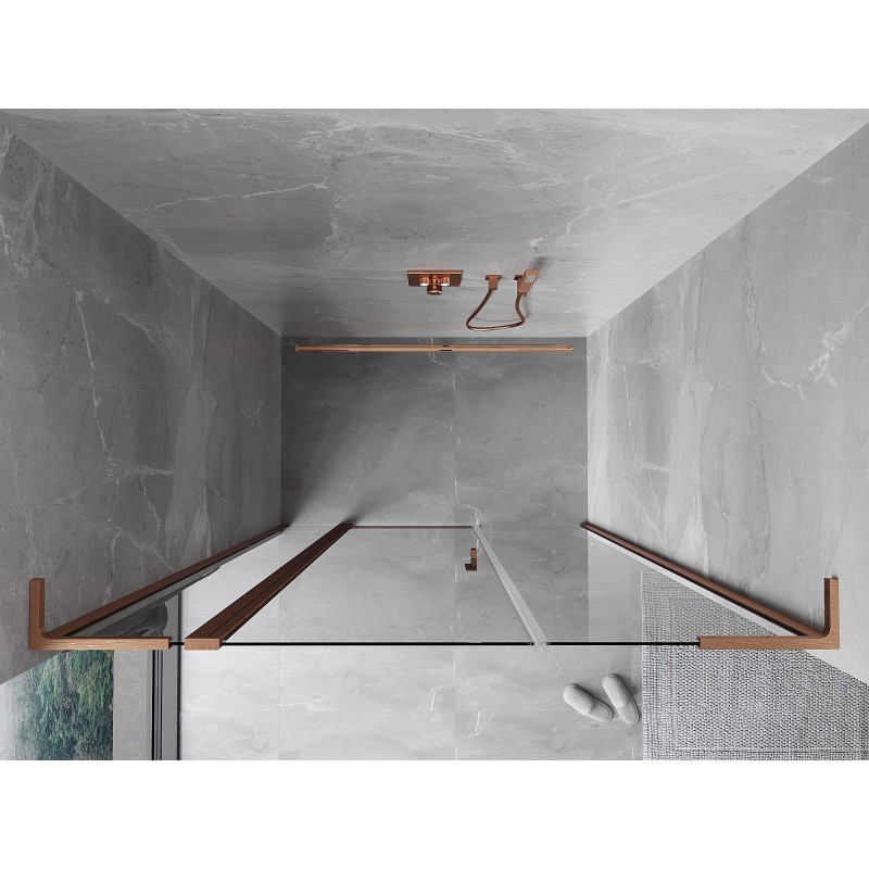 Mexen Mist L Duschtür schwenkbar 135 cm, transparent, gebürstetes Kupfer - 8A4L-135-001-65-00