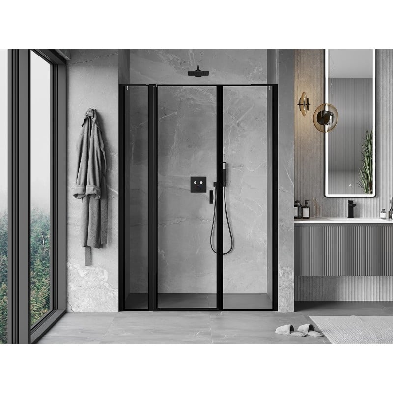 Mexen Mist L Duschwandtür, schwenkbar, links 150 cm, schwarzer Rahmen, schwarz - 8A4L-150-001-70-70-L