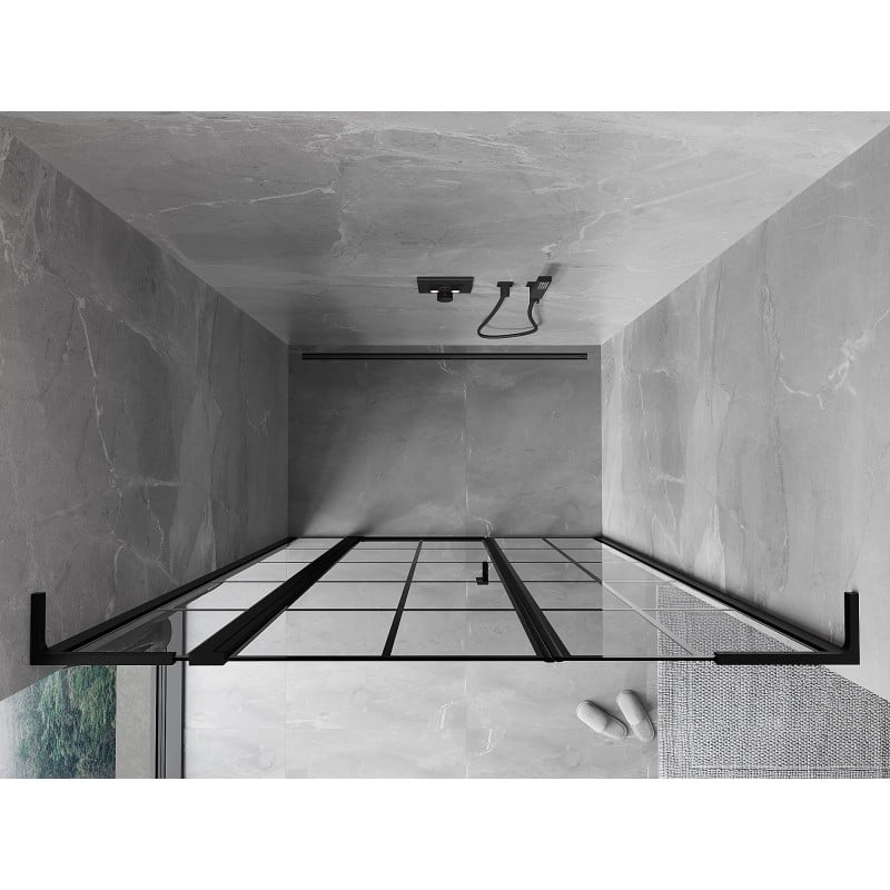 Mexen Mist L Duschabtrennung schwenkbar links 145 cm, schwarzes Gitter, schwarz - 8A4L-145-001-70-77-L