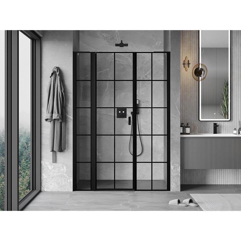 Mexen Mist L Duschdrehtür links 155 cm, schwarzes Gitter, schwarz - 8A4L-155-001-70-77-L