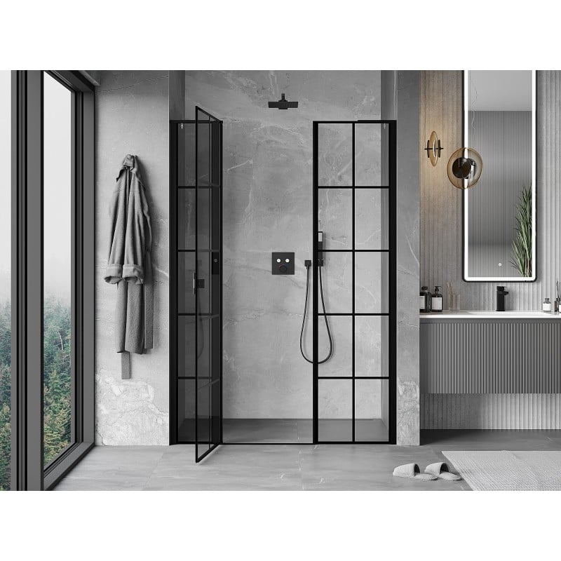 Mexen Mist L Duschdrehtür links 155 cm, schwarzes Gitter, schwarz - 8A4L-155-001-70-77-L