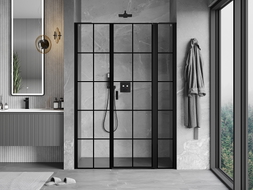 Mexen Mist L Duschdrehtür rechts 140 cm, schwarze Gitter, schwarz - 8A4L-140-001-70-77-P
