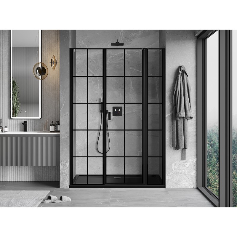 Mexen Mist L Duschkabinentür rechts 145 cm, schwarzes Gitter, schwarz - 8A4L-145-001-70-77-P