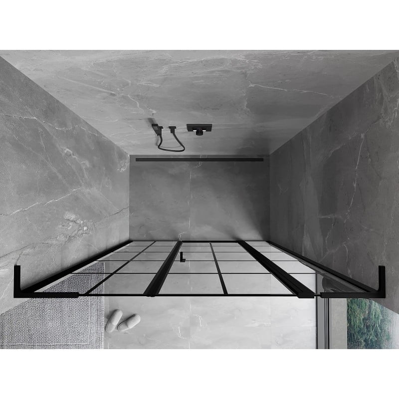 Mexen Mist L Duschflügeltür rechts 150 cm, schwarzes Gitter, schwarz - 8A4L-150-001-70-77-P