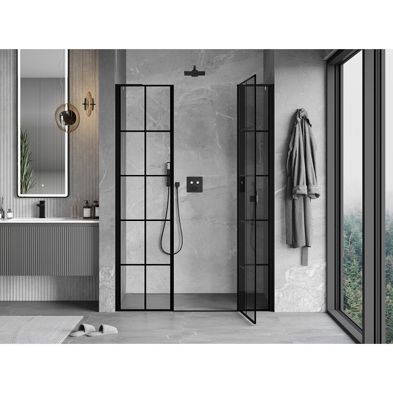 Mexen Mist L Duschdrehtür rechts 155 cm, schwarzes Gitter, schwarz - 8A4L-155-001-70-77-P