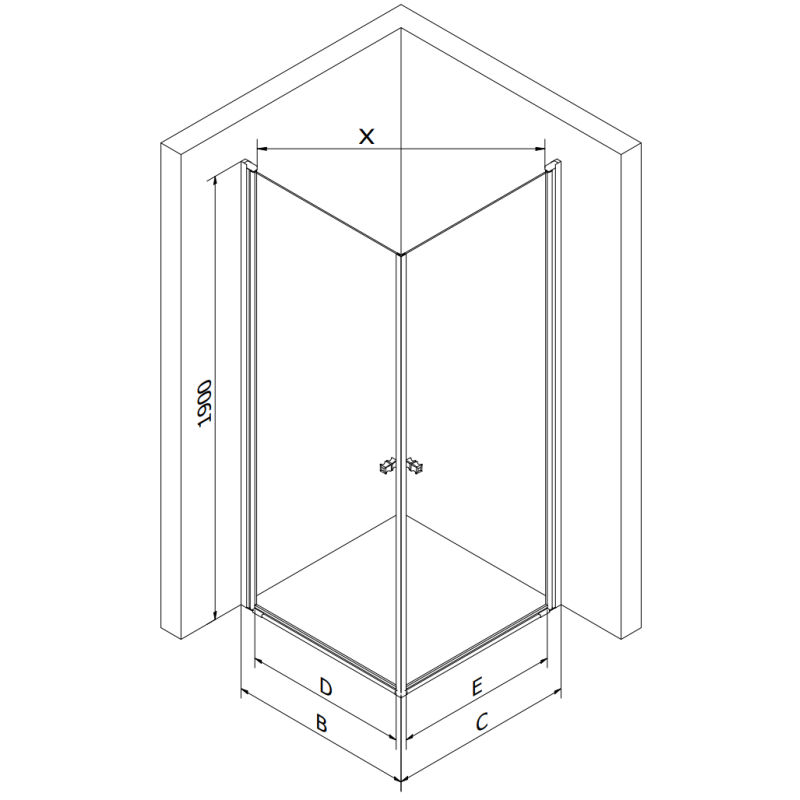 Mexen Pretoria Duo Duschkabine Pendeltür 90 x 90 cm, transparent, schwarz + Duschwanne Flat - 852-090-090-70-02-4010B